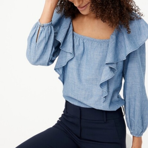 J.Crew Blue Ruffle Blouse - Picture 1 of 5